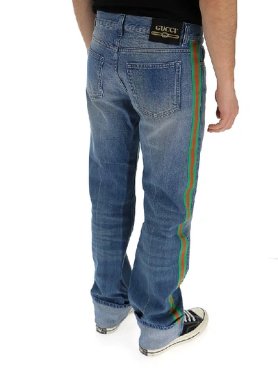 Shop Gucci Web Side Stripe Jeans In Blue