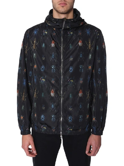 Shop Alexander Mcqueen Insect Print Hooded Lightweight Jacket In Black