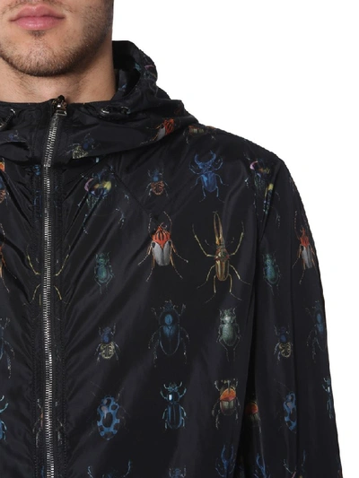 Shop Alexander Mcqueen Insect Print Hooded Lightweight Jacket In Black