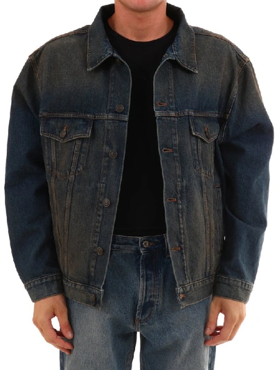 Shop Balenciaga Logo Buttoned Denim Jacket In Blue