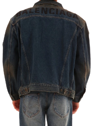 Shop Balenciaga Logo Buttoned Denim Jacket In Blue