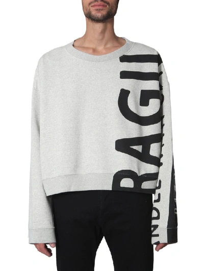 Shop Maison Margiela Logo Print Cropped Sweatshirt In Grey