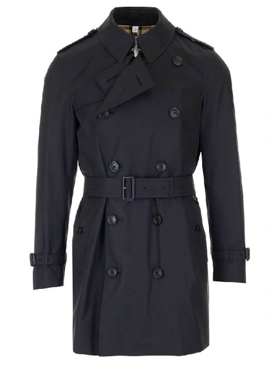 Shop Burberry Belted Trench Coat In Navy