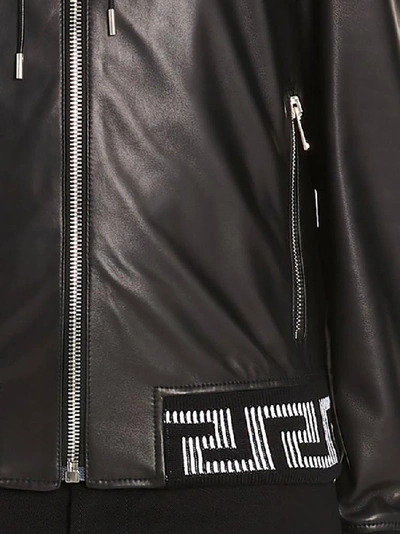 Shop Versace Greca Trim Hooded Bomber Jacket In Black