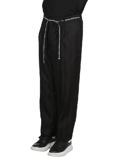 Shop Saint Laurent Belted Straight Leg Trousers In Black