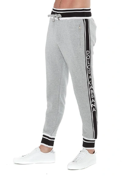 Shop Dolce & Gabbana King Logo Band Trousers In Grey