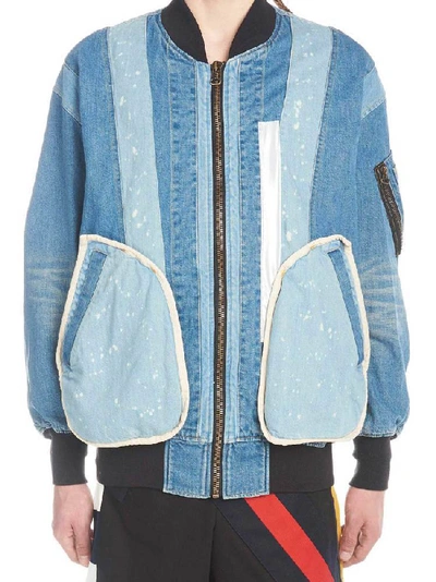 Shop Facetasm Patchwork Bomber Jacket In Blue