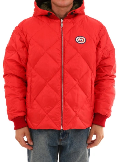 Shop Gucci Reversible Logo Padded Jacket In Multi