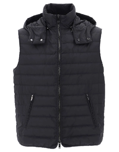 Shop Valentino Hooded Logo Puffer Vest In Black