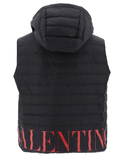 Shop Valentino Hooded Logo Puffer Vest In Black