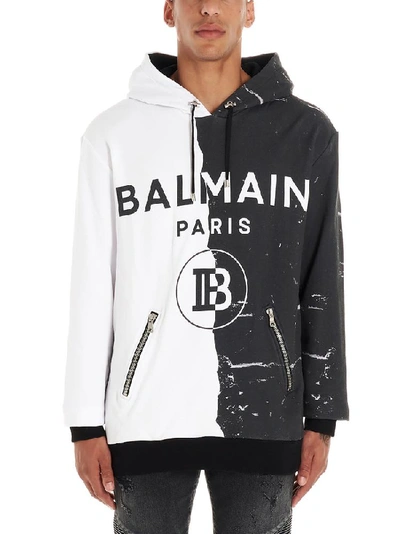 Shop Balmain Graphic Print Hoodie In White