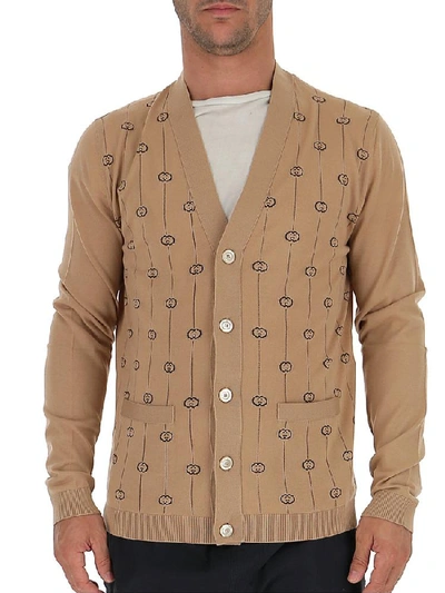 Shop Gucci Gg Stripe Embroidered Cardigan In Brown