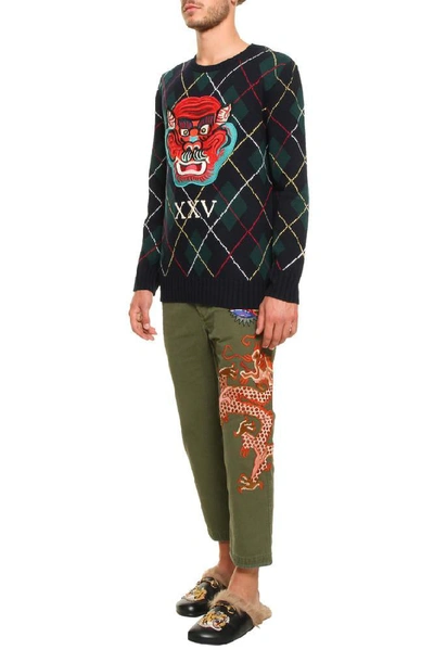 Shop Gucci Dragon Argyle Sweater In Multi