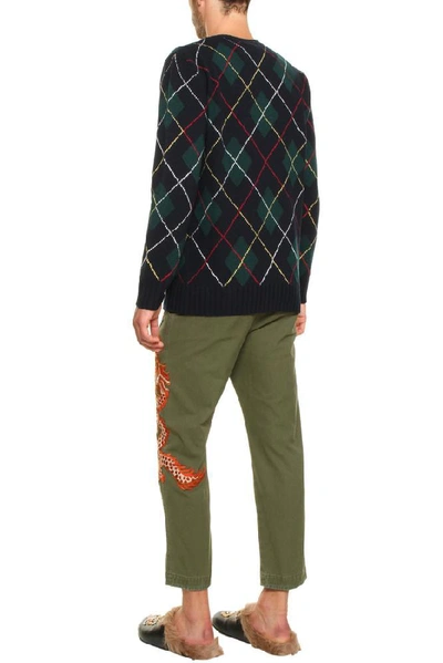 Shop Gucci Dragon Argyle Sweater In Multi