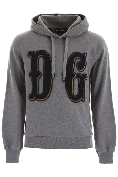 Shop Dolce & Gabbana Logo Embroidered Hoodie In Grey