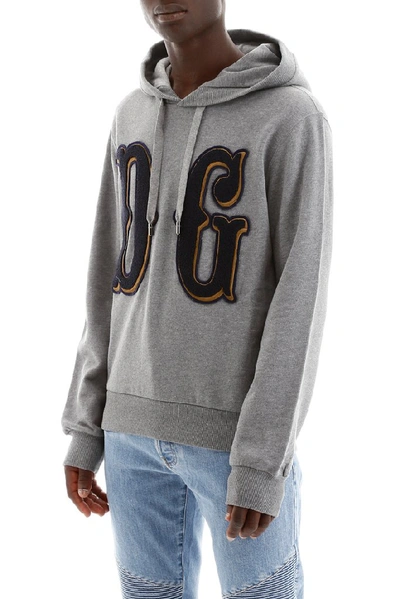 Shop Dolce & Gabbana Logo Embroidered Hoodie In Grey