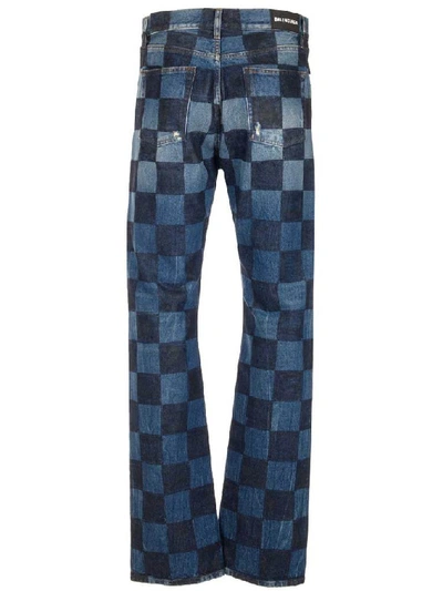 Shop Balenciaga Checked Denim Jeans In Blue