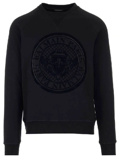 Shop Balmain Logo Stamp Crewneck Jumper In Black