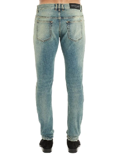 Shop Balmain Distressed Straight In Blue