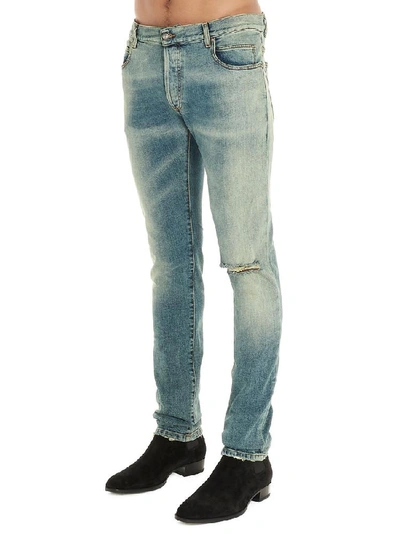 Shop Balmain Distressed Straight In Blue