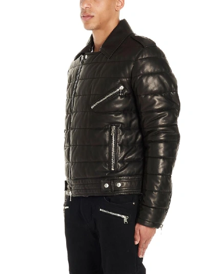 Shop Balmain Quilted Leather Biker Jacket In Black