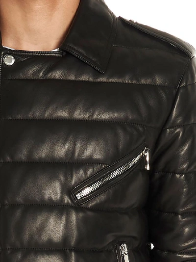 Shop Balmain Quilted Leather Biker Jacket In Black