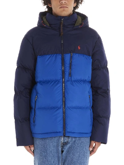 Shop Polo Ralph Lauren Contrasting Panelled Hooded Down Jacket In Blue