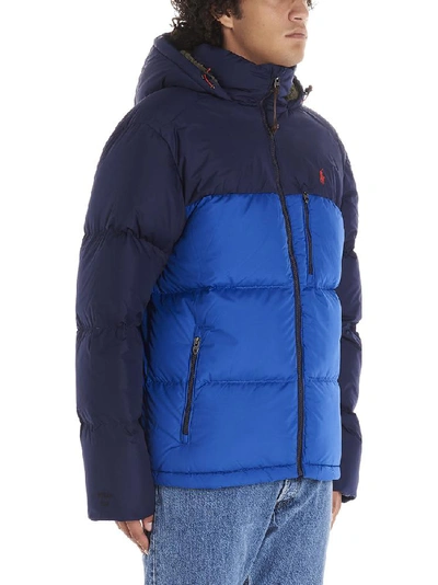 Shop Polo Ralph Lauren Contrasting Panelled Hooded Down Jacket In Blue