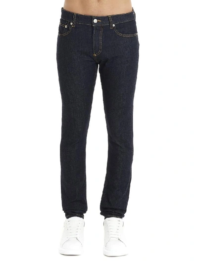 Shop Alexander Mcqueen Logo Embroidered Skinny Fit Jeans In Blue
