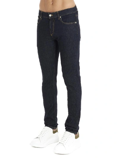 Shop Alexander Mcqueen Logo Embroidered Skinny Fit Jeans In Blue