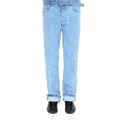 Shop Prada Denim Belted Jeans In Blue