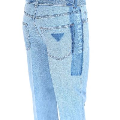 Shop Prada Denim Belted Jeans In Blue