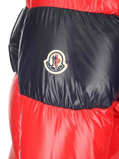 Shop Moncler Panelled Logo Patch Puffer Jacket In Red