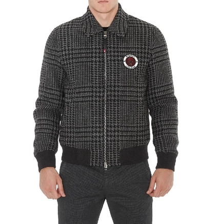 Shop Alexander Mcqueen Skull Patch Houndstooth Print Bomber Jacket In Black