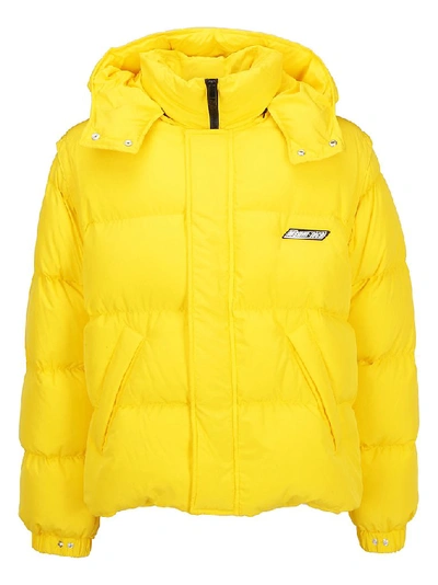 Shop Msgm Printed Logo Hooded Down Jacket In Yellow