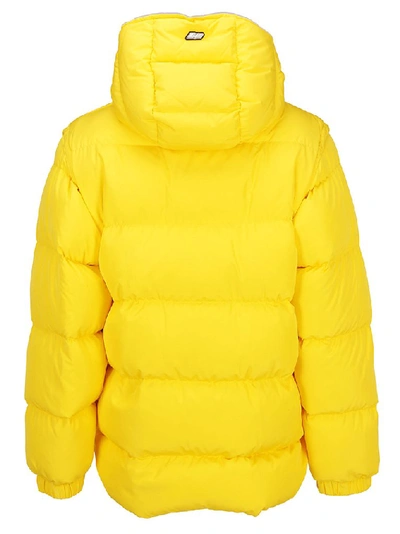 Shop Msgm Printed Logo Hooded Down Jacket In Yellow