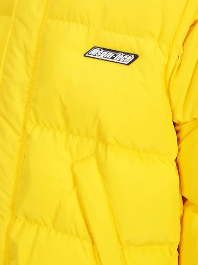 Shop Msgm Printed Logo Hooded Down Jacket In Yellow