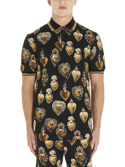 Shop Dolce & Gabbana Heart Printed Polo Shirt In Multi