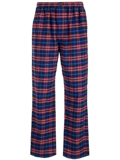 Shop Balenciaga Check Flannel Trousers In Blue