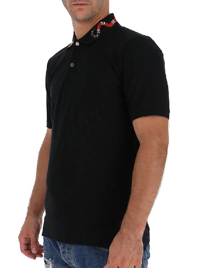 Shop Gucci Snake Collar Embroidered Polo Shirt In Black