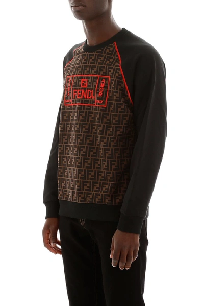 Shop Fendi Ff Logo Print Sweatshirt In Multi