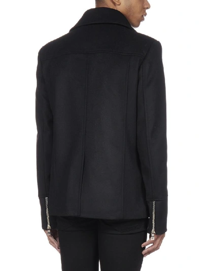 Shop Balmain Double Breasted Zipped Jacket In Black