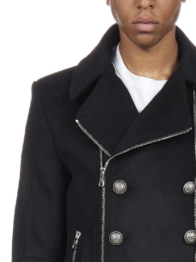 Shop Balmain Double Breasted Zipped Jacket In Black