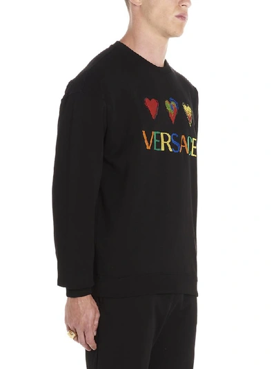 Shop Versace Logo Embroidered Sweatshirt In Black