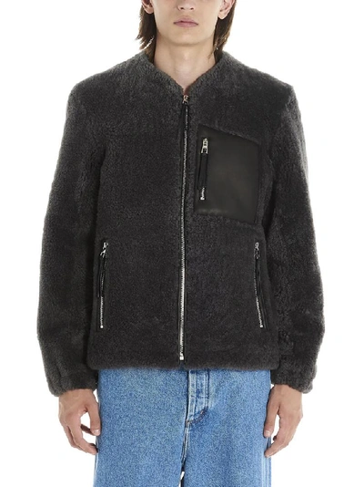 Shop Loewe Shearling Zipped Jacket In Grey