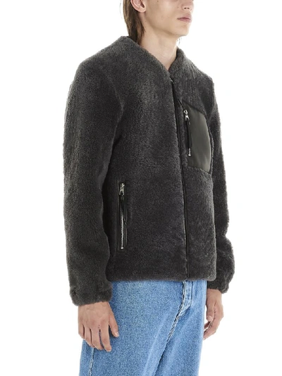 Shop Loewe Shearling Zipped Jacket In Grey