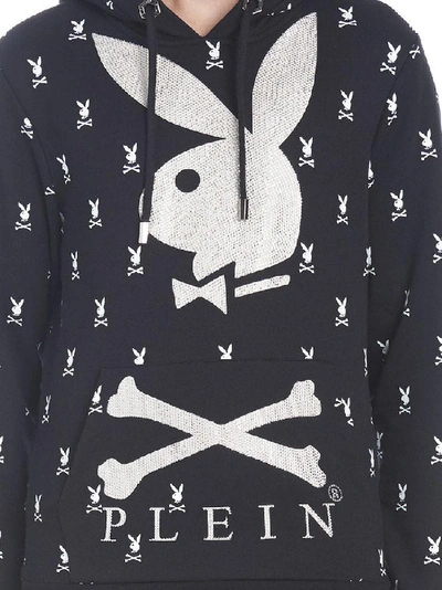 Shop Philipp Plein Playboy All Over Logo Hooded Sweater In Black