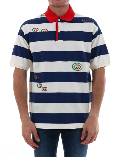 Shop Gucci Embroidered Striped Polo Shirt In White