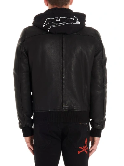 Shop Philipp Plein Logo Printed Hooded Bomber Jacket In Black