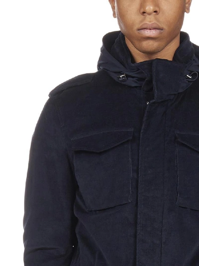 Shop Herno Hooded Foldover Pockets Jacket In Blue